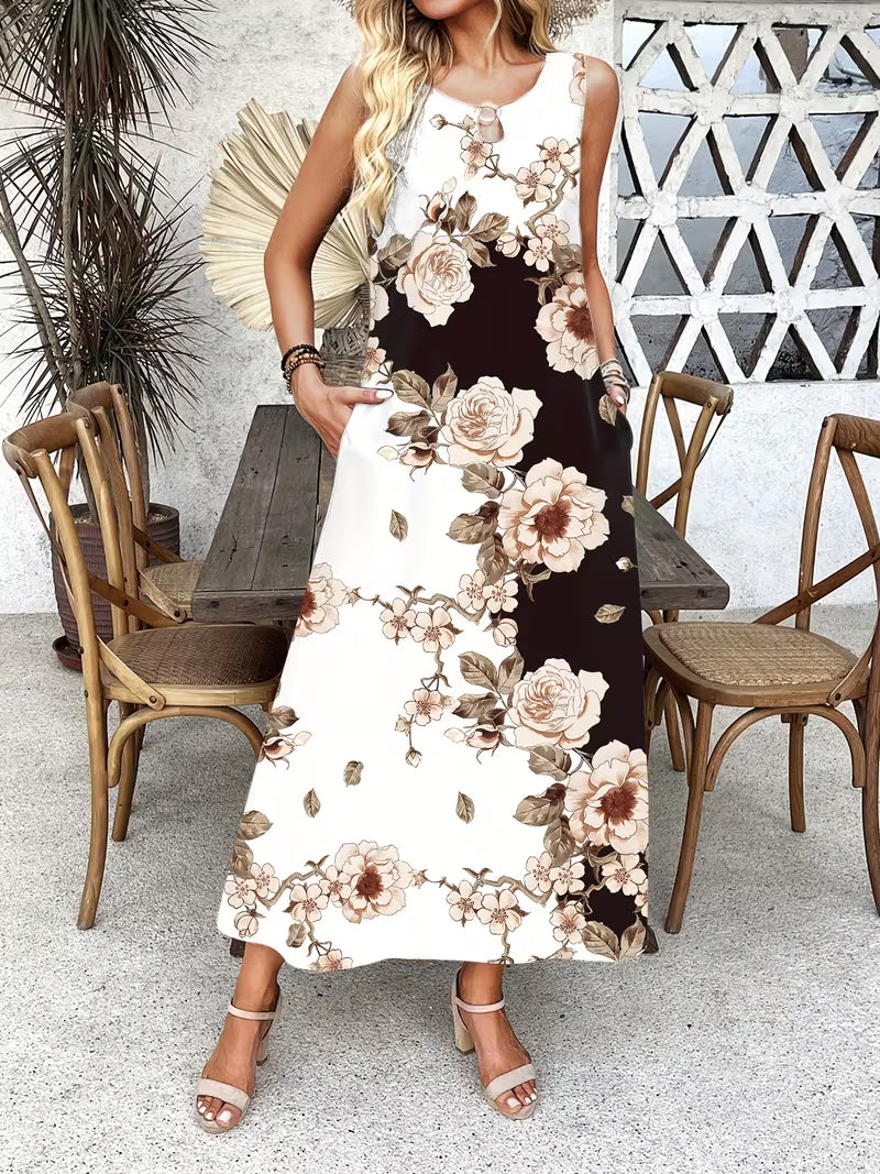 Floral print dress with pockets and relaxed fit for women