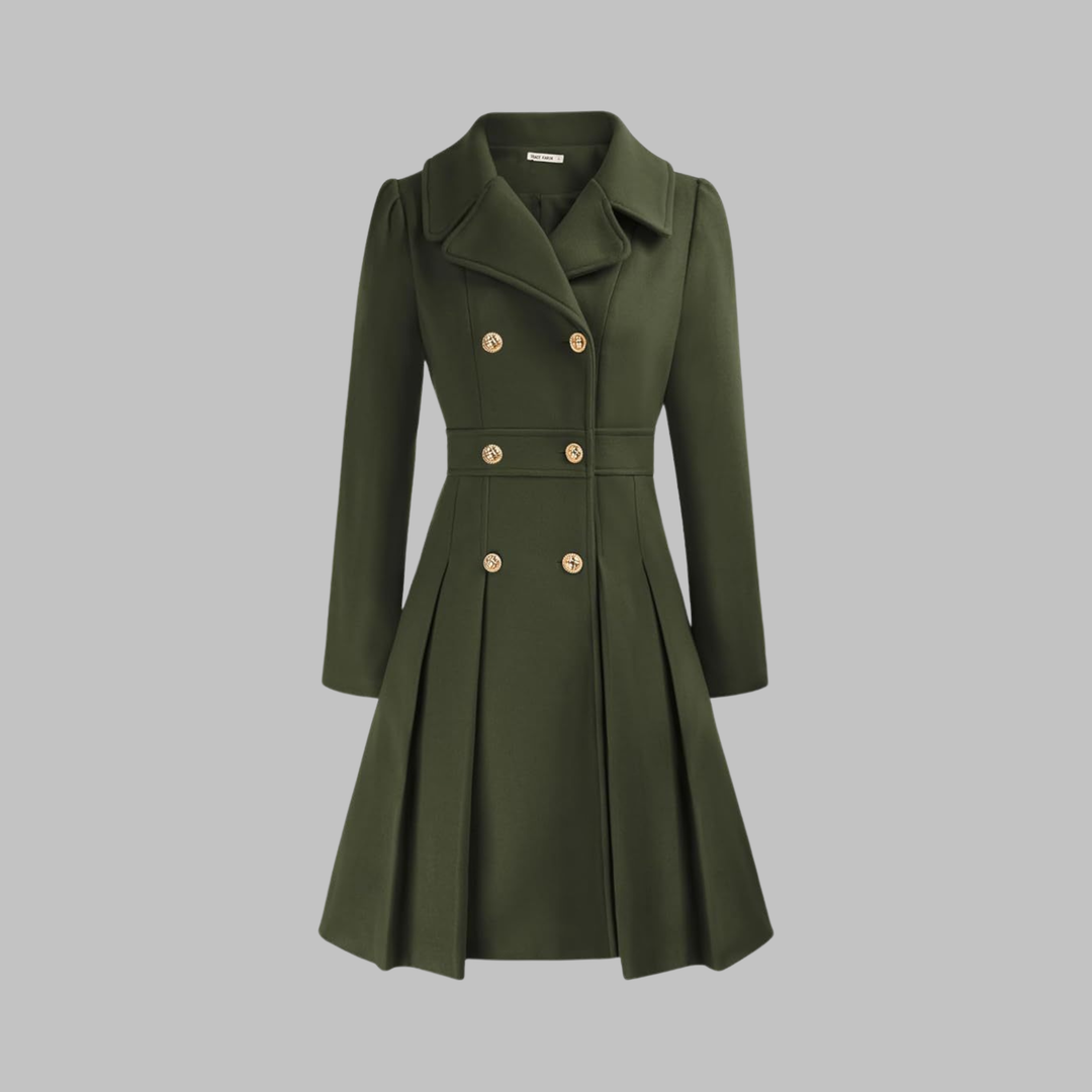 Double-Button Long-Sleeve Coat for Women