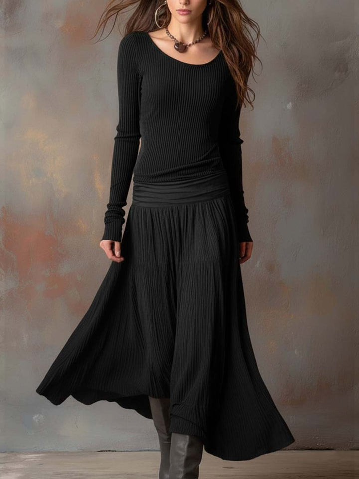 Noelle | Ribbed Knit Pleated Maxi Dress