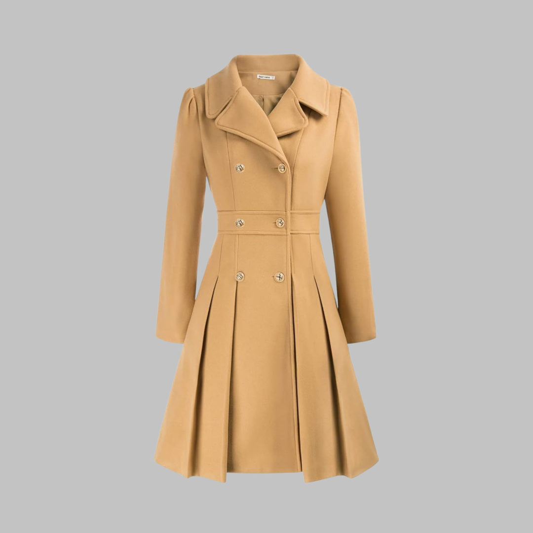 Double-Button Long-Sleeve Coat for Women
