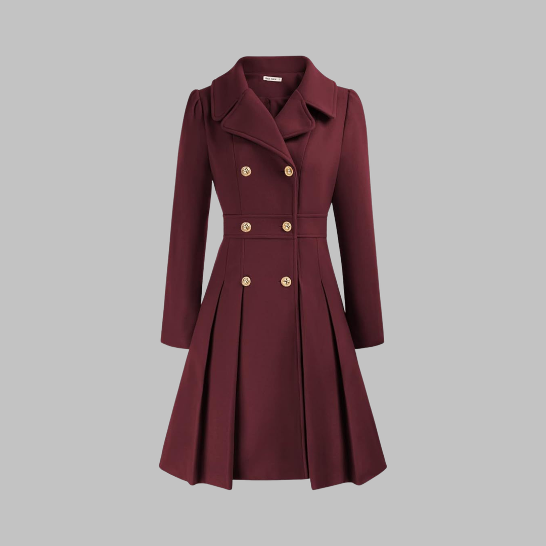 Double-Button Long-Sleeve Coat for Women