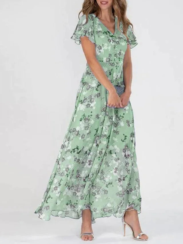 Floral midi dress with short sleeves for women