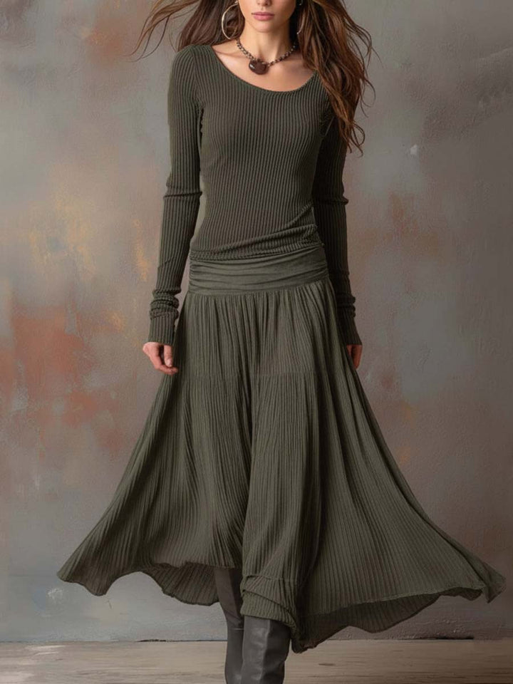 Noelle | Ribbed Knit Pleated Maxi Dress