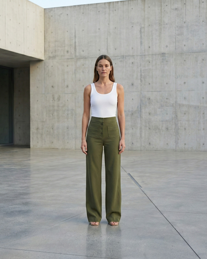 High-waist wide-leg trousers with front pockets for women