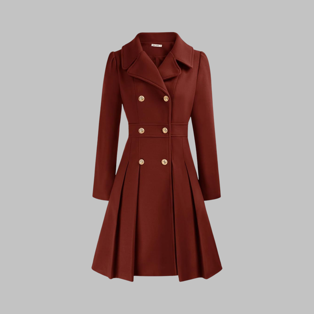 Double-Button Long-Sleeve Coat for Women