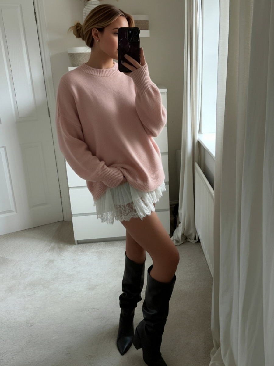 Longline knit sweater oversized relaxed fit for women