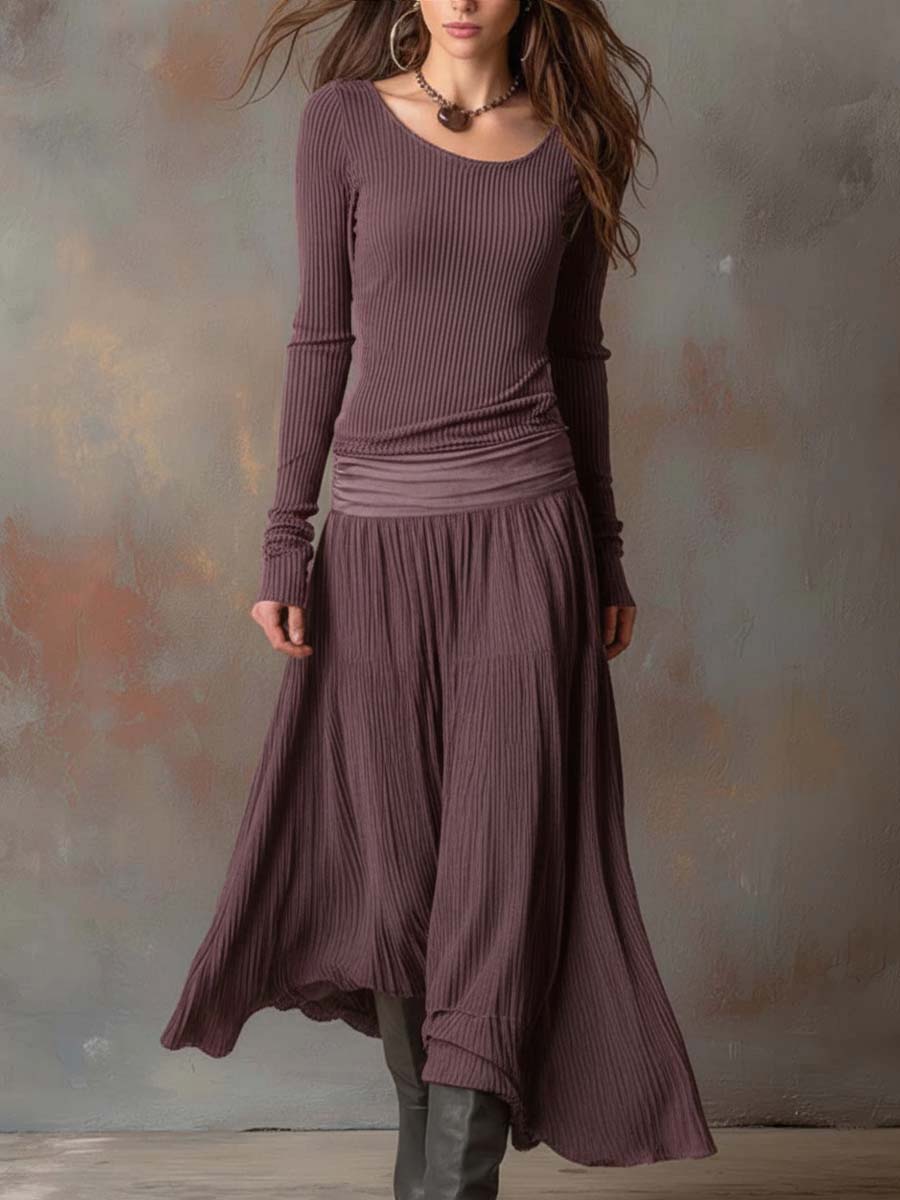 Noelle | Ribbed Knit Pleated Maxi Dress