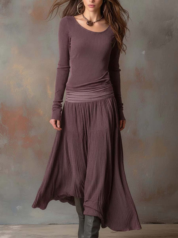 Noelle | Ribbed Knit Pleated Maxi Dress