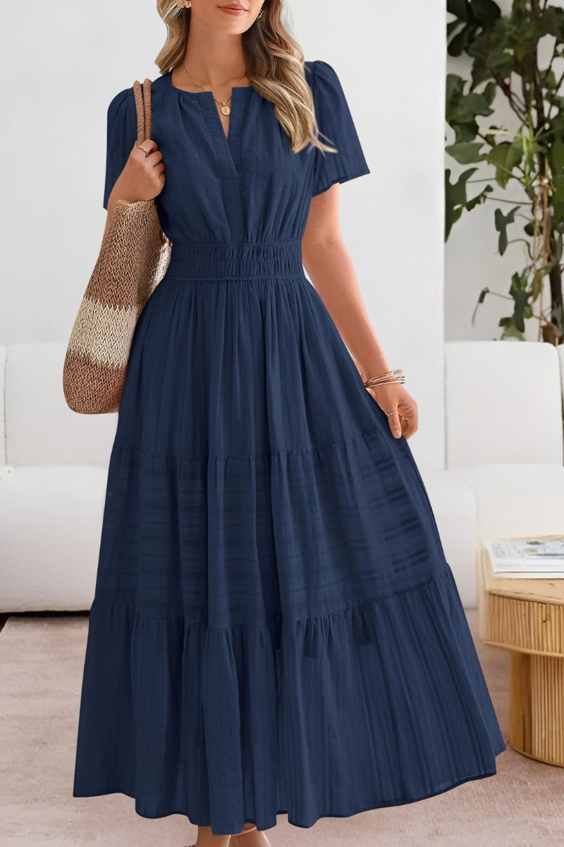 Tiered maxi dress with flutter sleeves and gathered waist for women