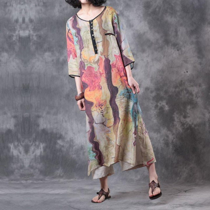 Plus size polyester midi dress with pockets and 3/4 sleeves for women