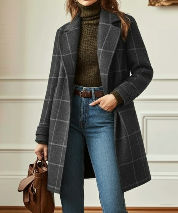 Wool-Blend Tweed Check Coat for Women