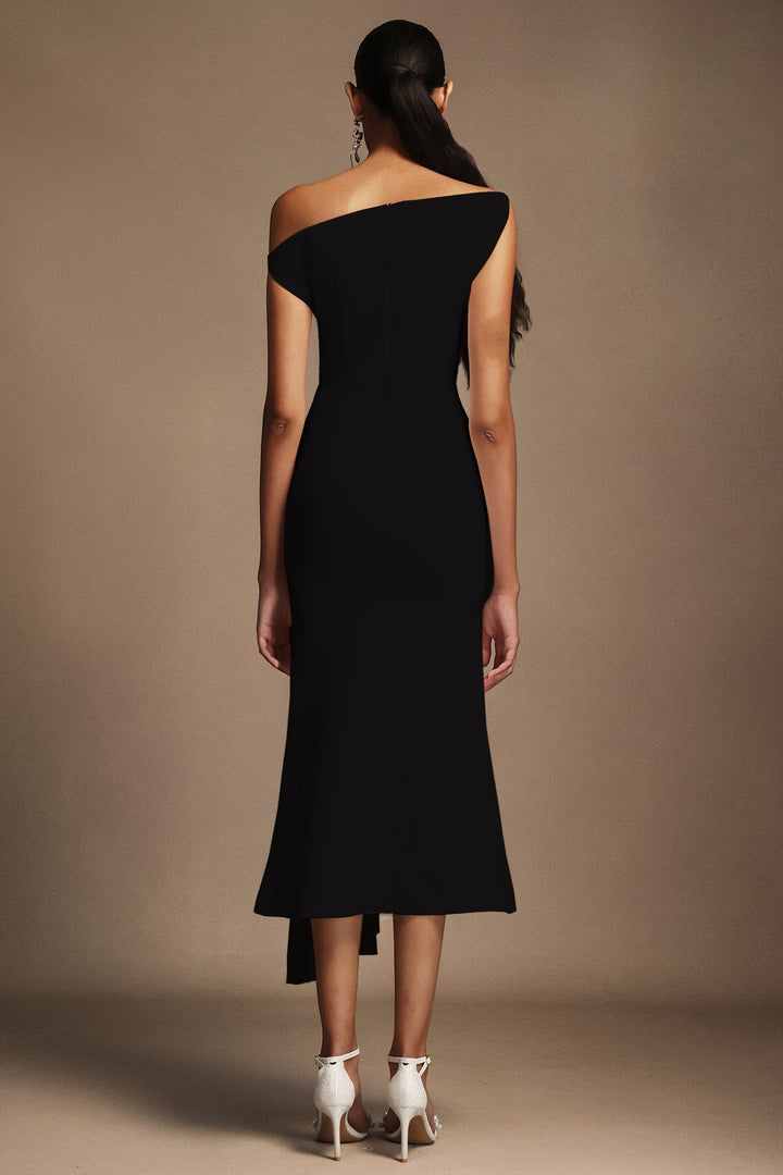 Juny | One-Shoulder Pleated Midi Dress