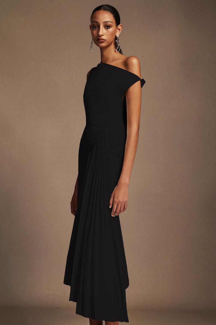 Juny | One-Shoulder Pleated Midi Dress