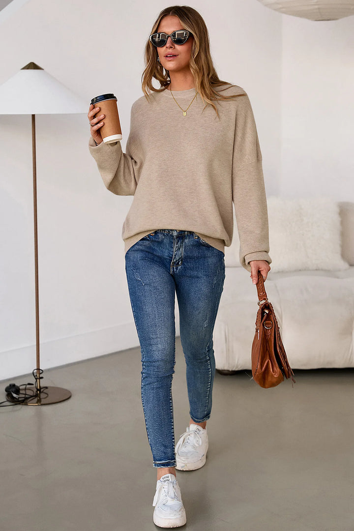 Wool blend oversized crew neck jumper for women