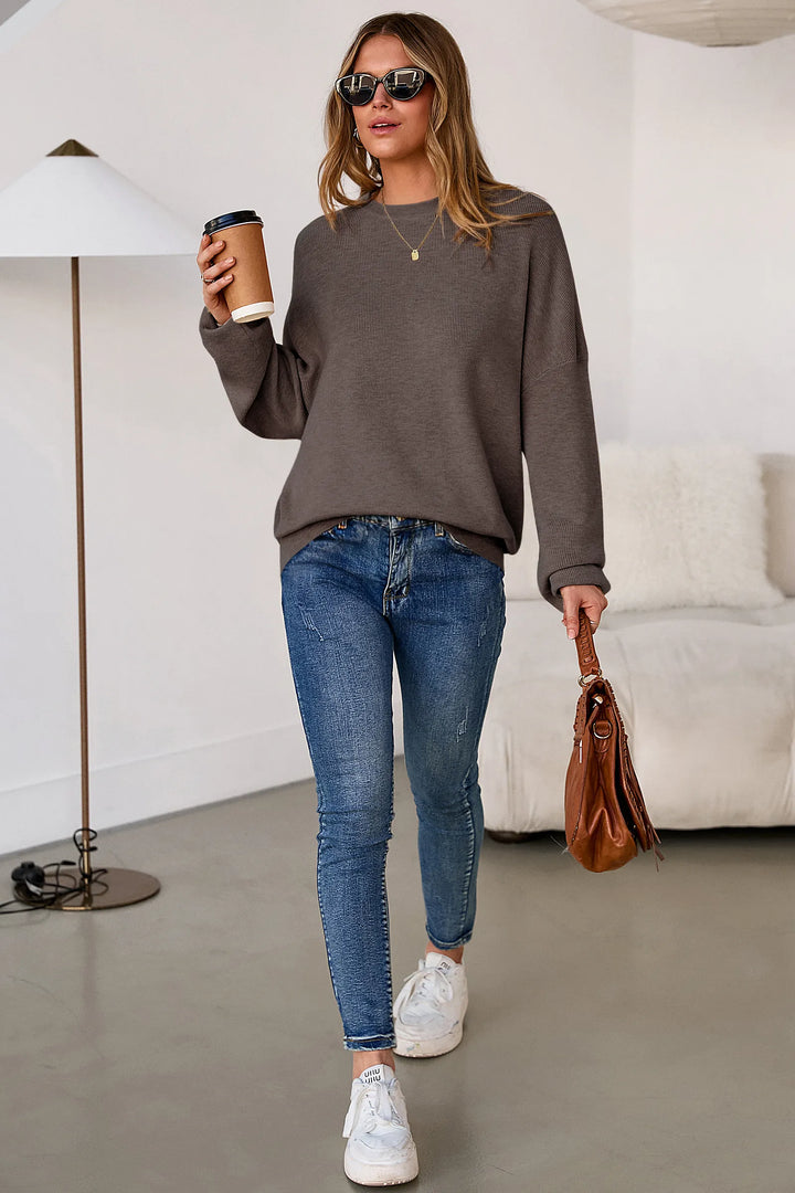 Wool blend oversized crew neck jumper for women