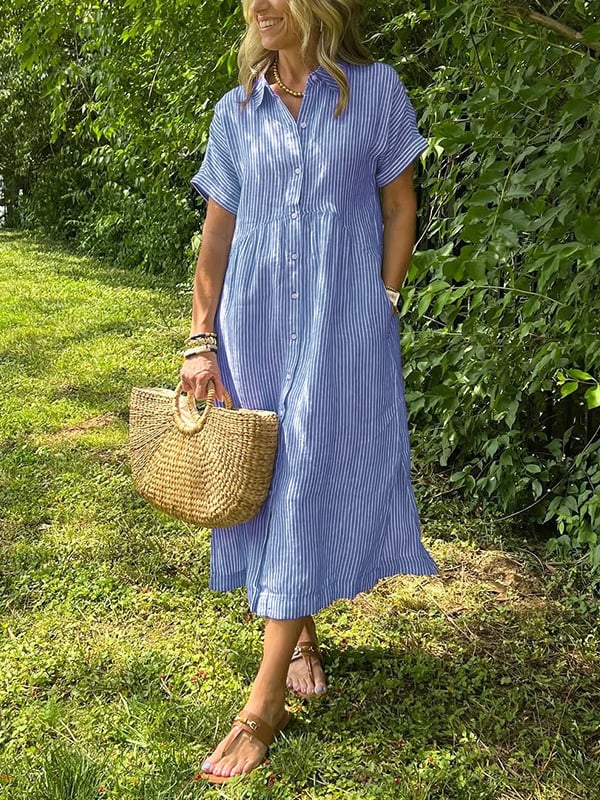 Casual stripe midi dress with breezy fit for women
