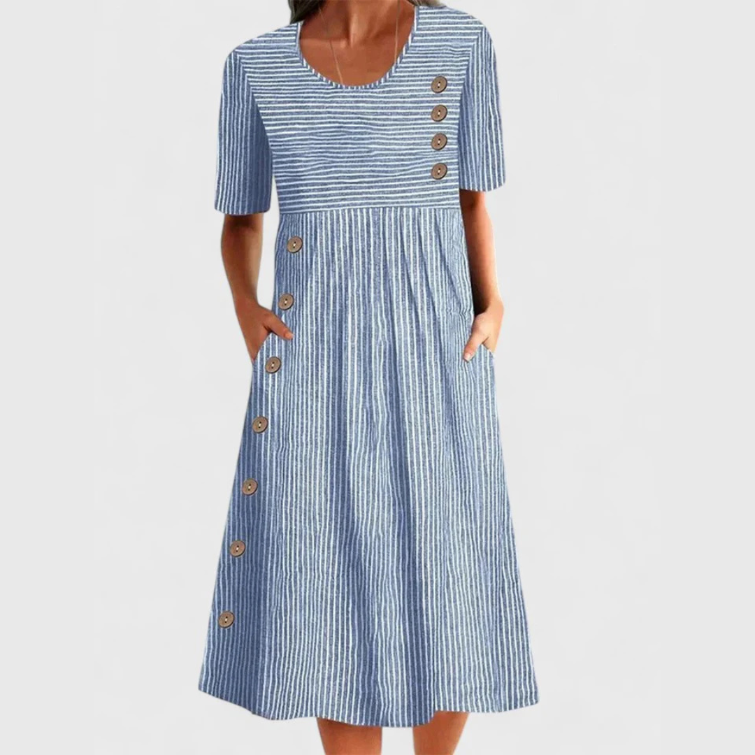 Striped midi dress with 3/4 sleeves for women