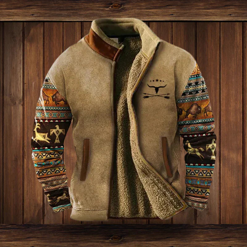 Noah Warm Jacket Western Style – Fleece Lining &amp; Ethnic Patterns for Winter Comfort