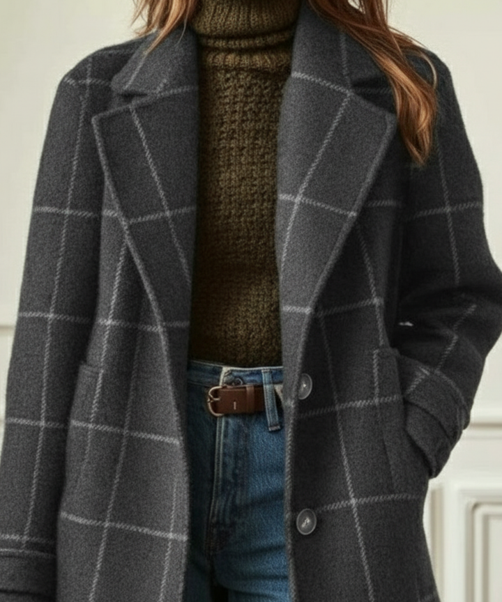Wool-Blend Tweed Check Coat for Women