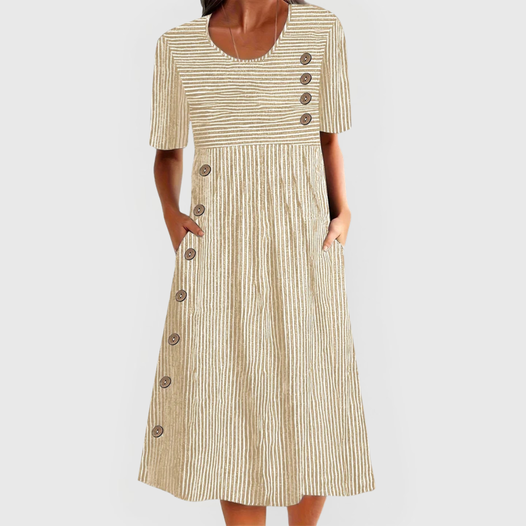 Striped midi dress with 3/4 sleeves for women