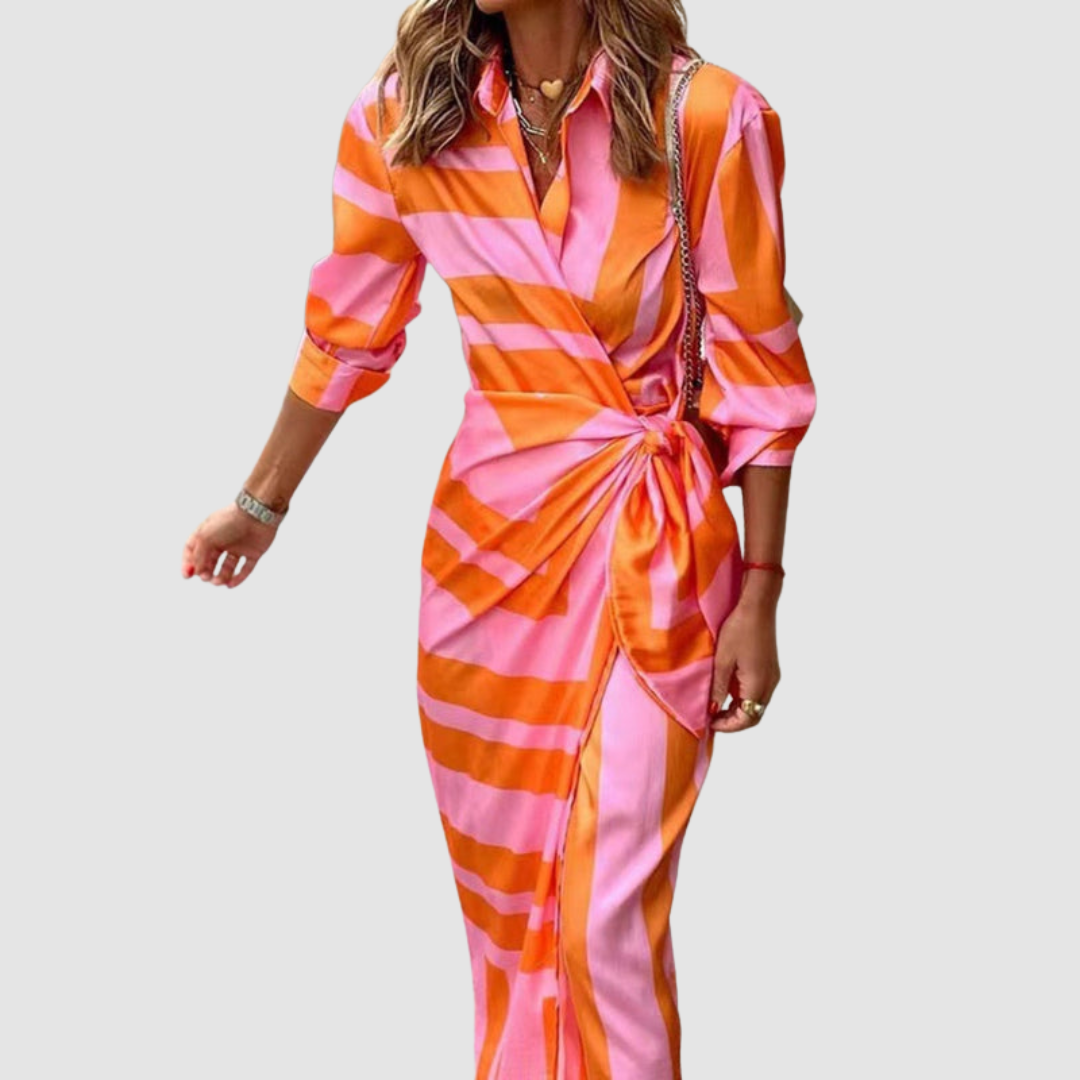 Vertical striped midi dress with relaxed fit for women