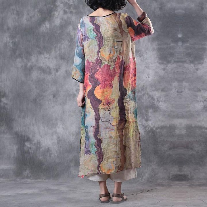 Plus size polyester midi dress with pockets and 3/4 sleeves for women