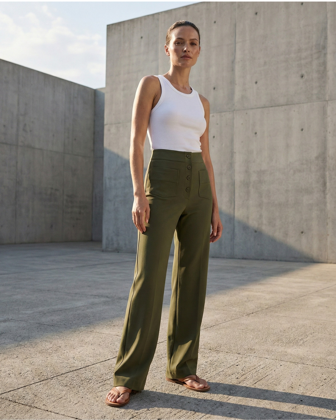 High-waist wide-leg trousers with front pockets for women