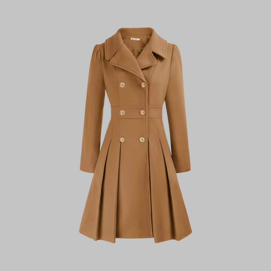Double-Button Long-Sleeve Coat for Women