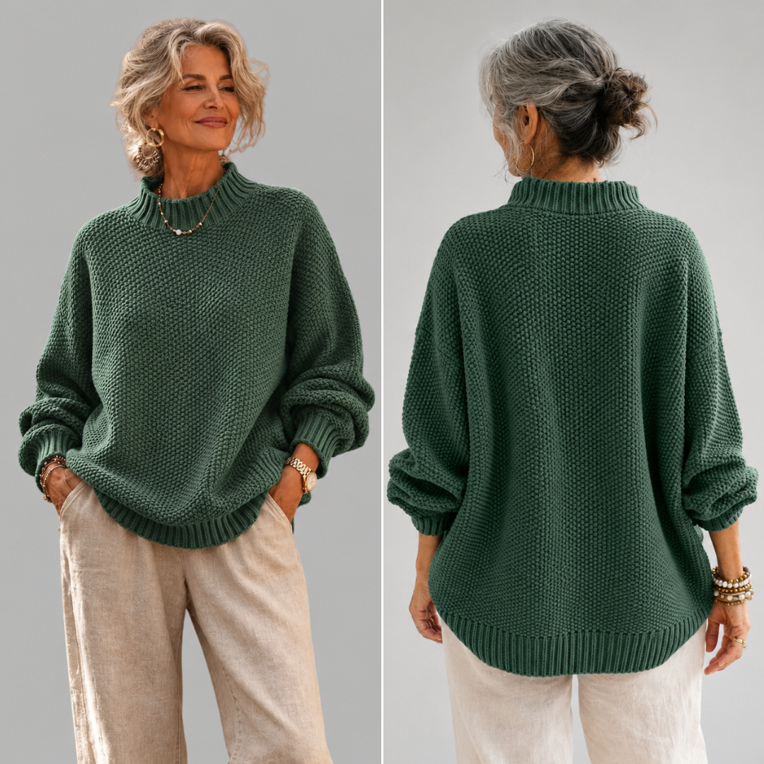 Mock neck chunky knit sweater relaxed fit for women