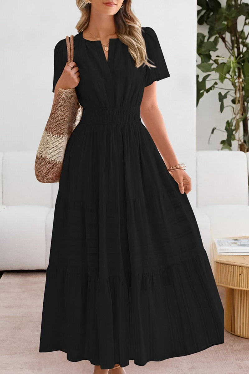 Tiered maxi dress with flutter sleeves and gathered waist for women