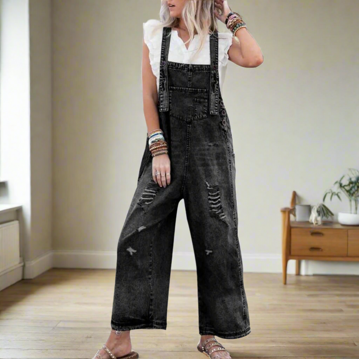Vintage-style plain jumpsuit with adjustable fit for women