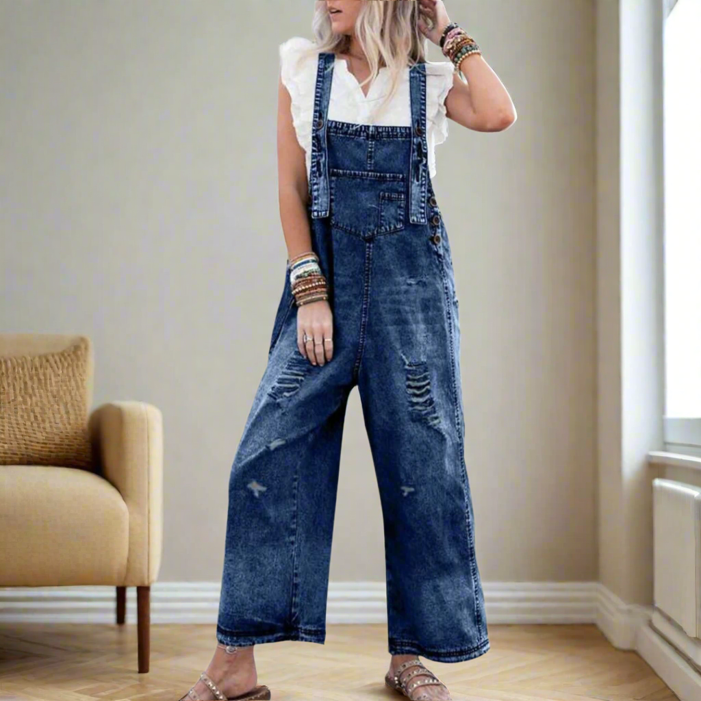 Vintage-style plain jumpsuit with adjustable fit for women