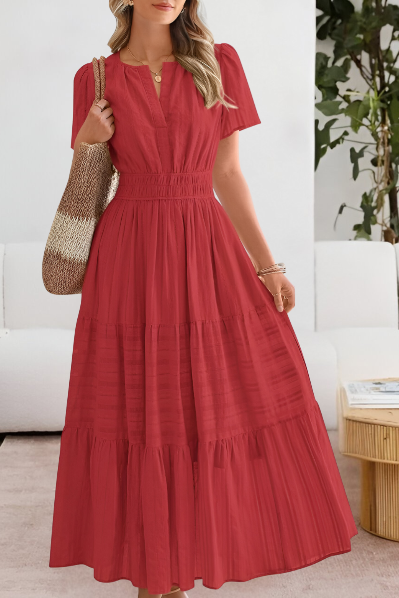 Tiered maxi dress with flutter sleeves and gathered waist for women