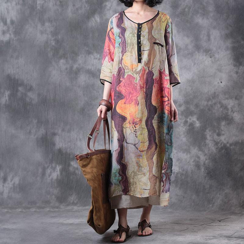 Plus size polyester midi dress with pockets and 3/4 sleeves for women