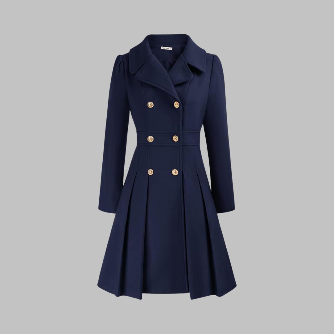 Double-Button Long-Sleeve Coat for Women