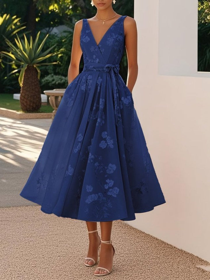 Floral maxi dress sleeveless V-neck A-line for women