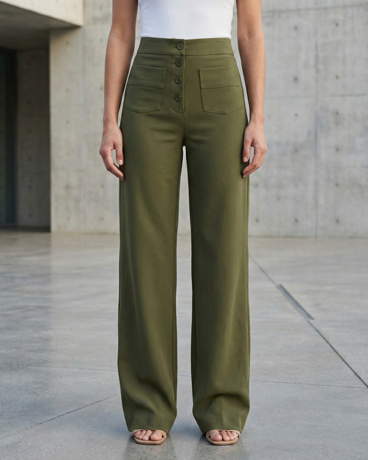 High-waist wide-leg trousers with front pockets for women