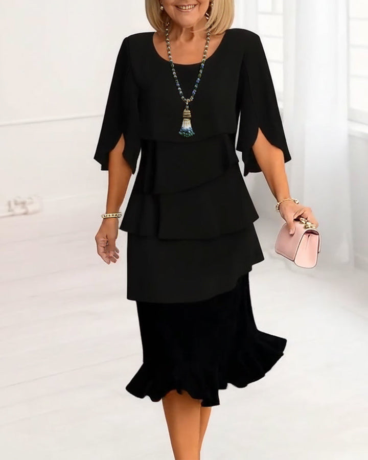 A-line ruffle dress with mid-length sleeves for women
