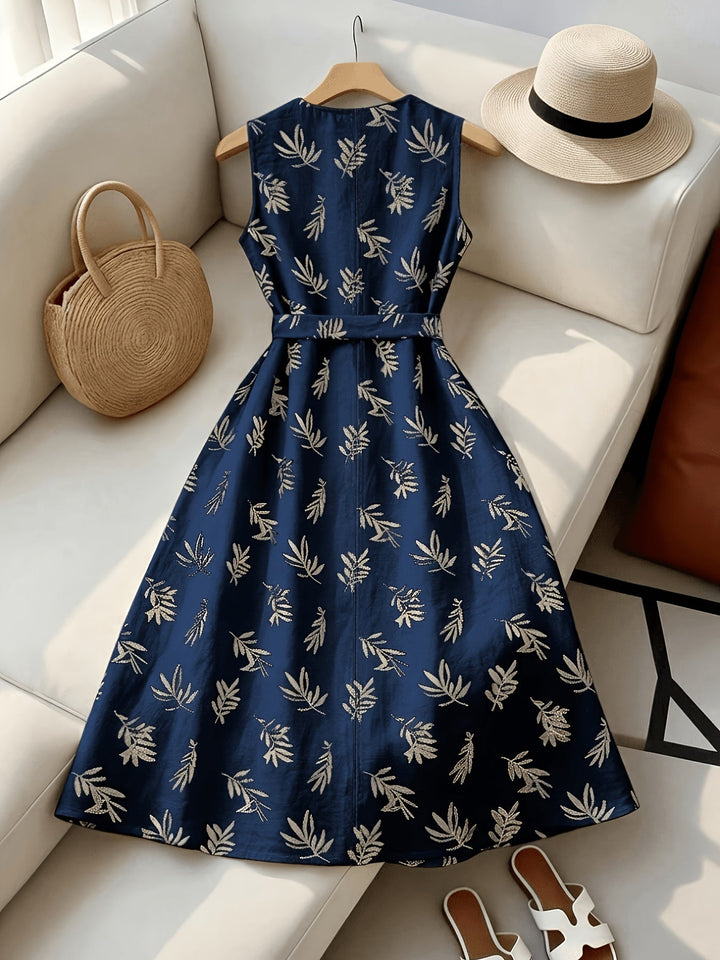 Sleeveless midi dress with tie belt for women