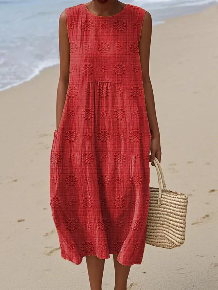 Embroidered midi dress with pockets for women