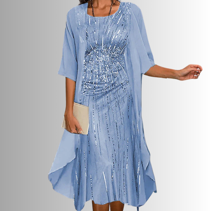 Two-piece floral slip dress with open overlay for women