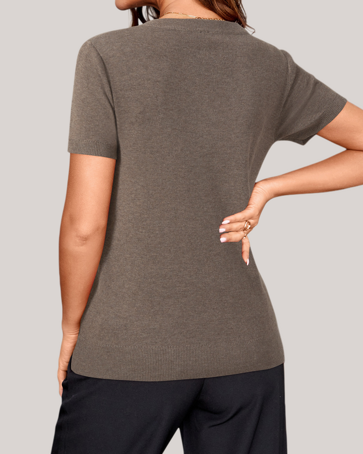 Wool blend lightweight knit top V-neck for women
