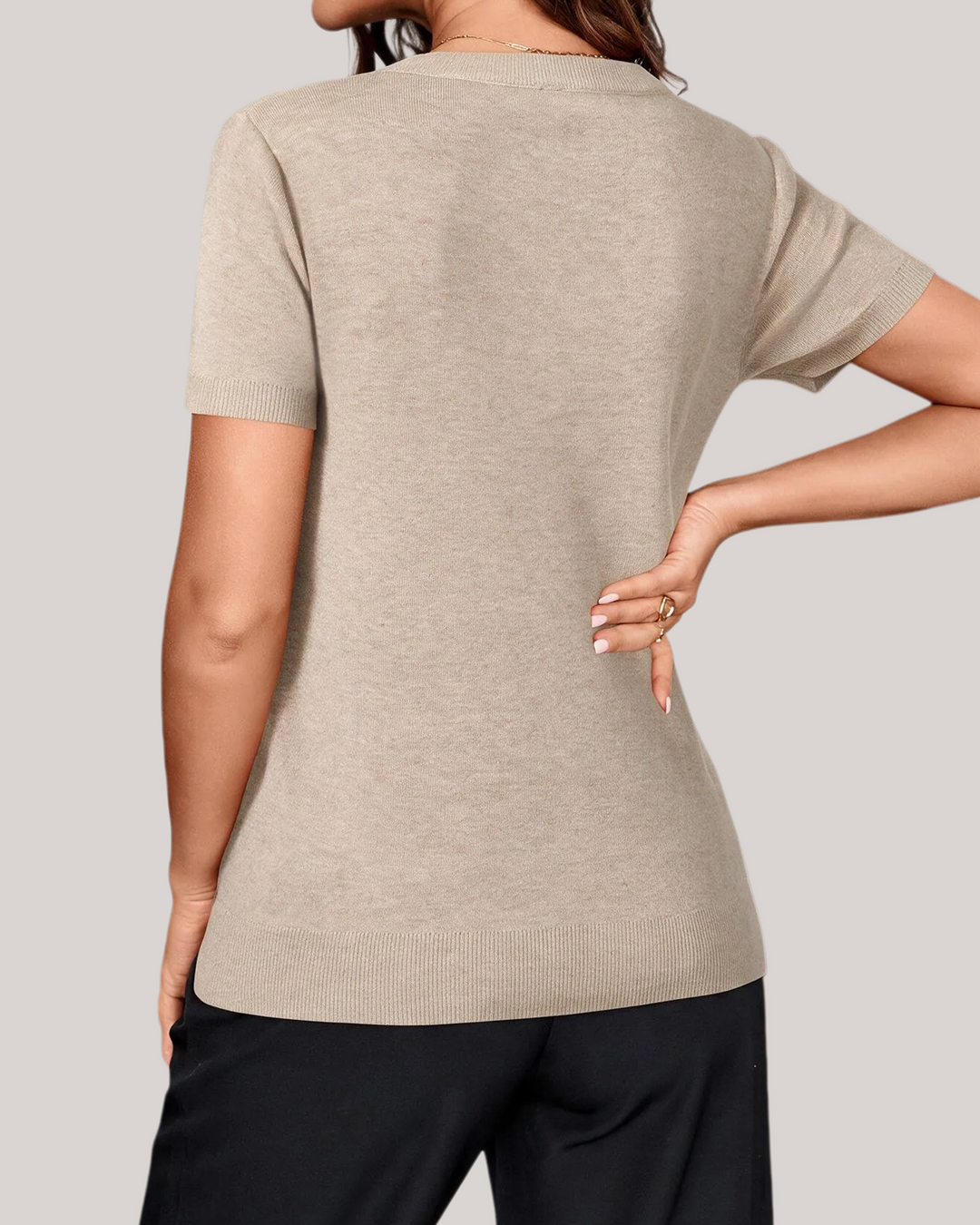 Wool blend lightweight knit top V-neck for women