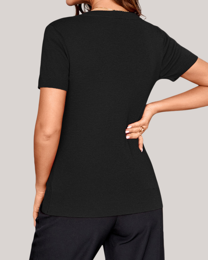 Wool blend lightweight knit top V-neck for women