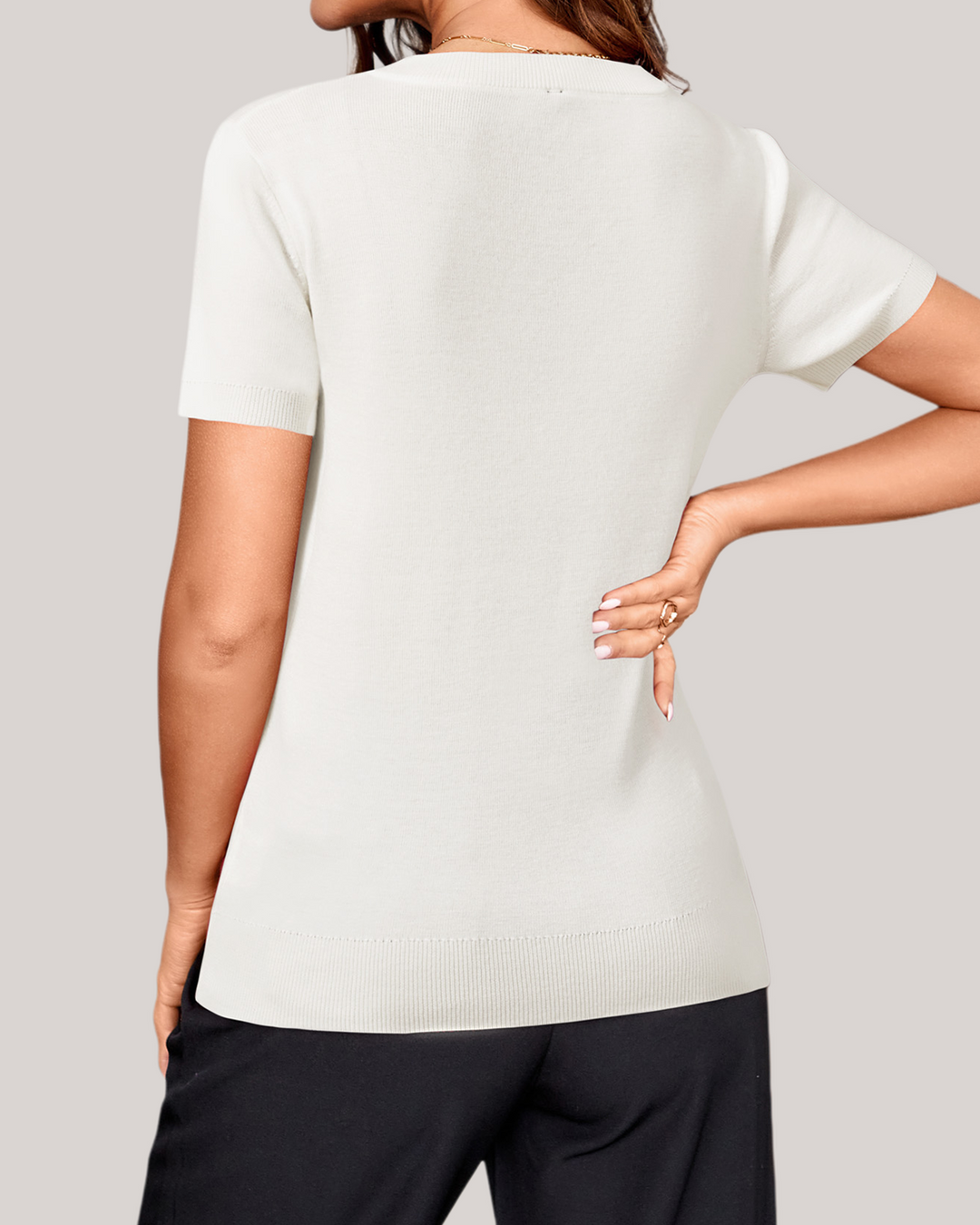 Wool blend lightweight knit top V-neck for women
