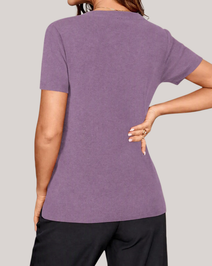 Wool blend lightweight knit top V-neck for women