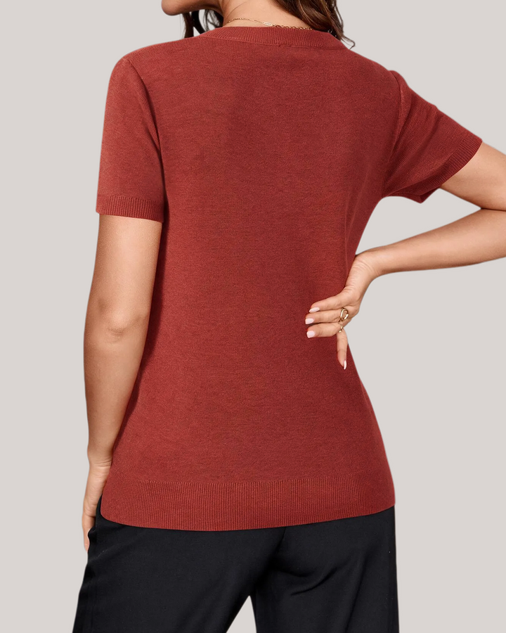 Wool blend lightweight knit top V-neck for women