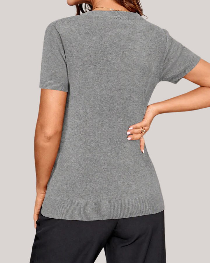 Wool blend lightweight knit top V-neck for women