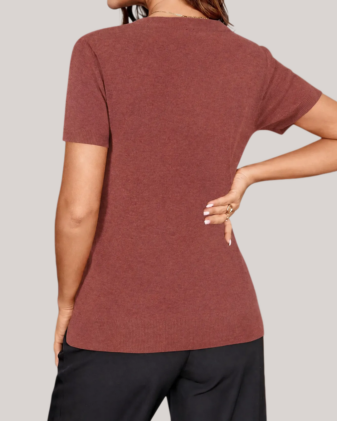 Wool blend lightweight knit top V-neck for women