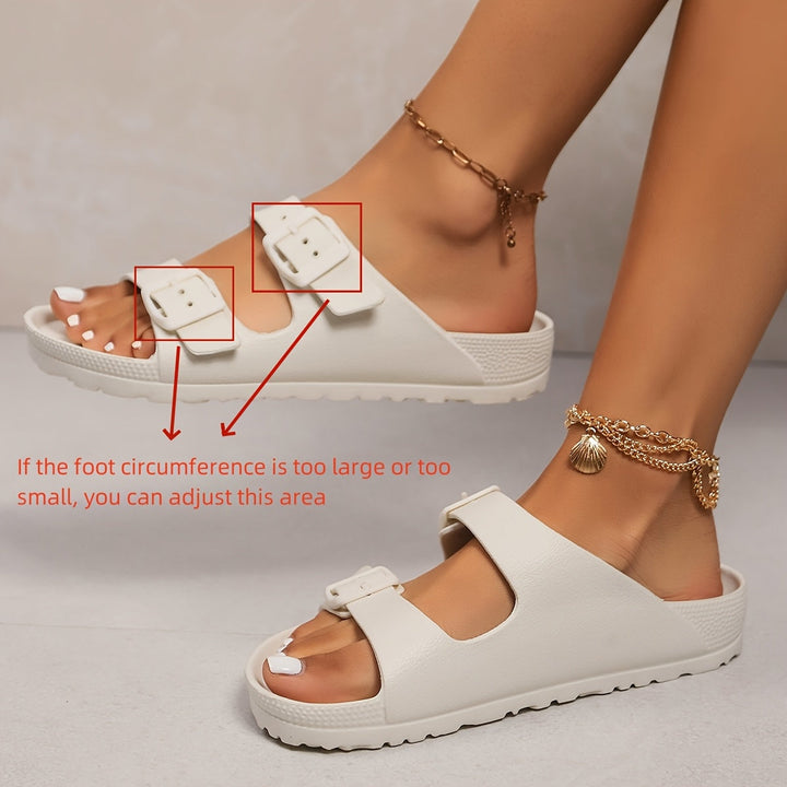 Double-buckle slide sandals with cushioned footbed for women